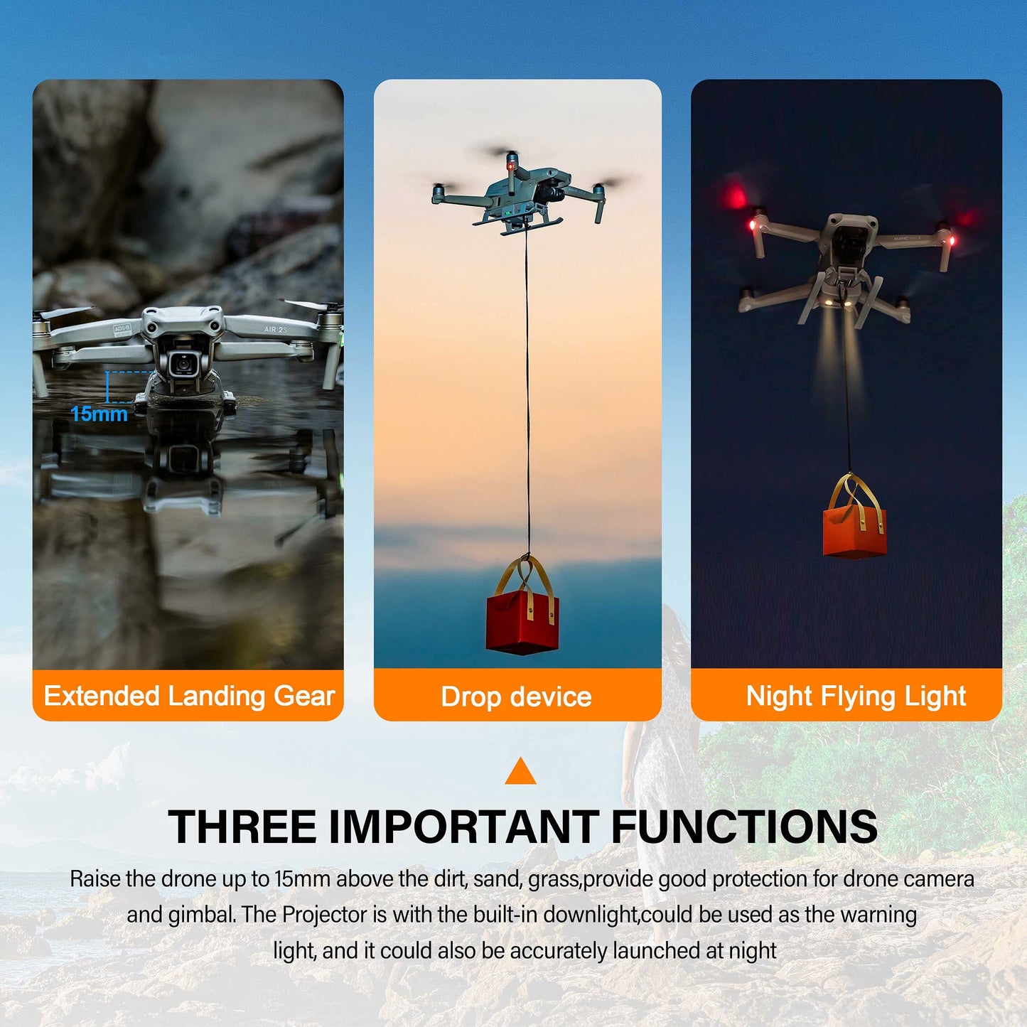 (3 in 1) Tomat Mavic Air 2S Landing Gear with Airdrop System Mavic Air 2 Light Landing Gear Payload/Delivery/Transport Release f