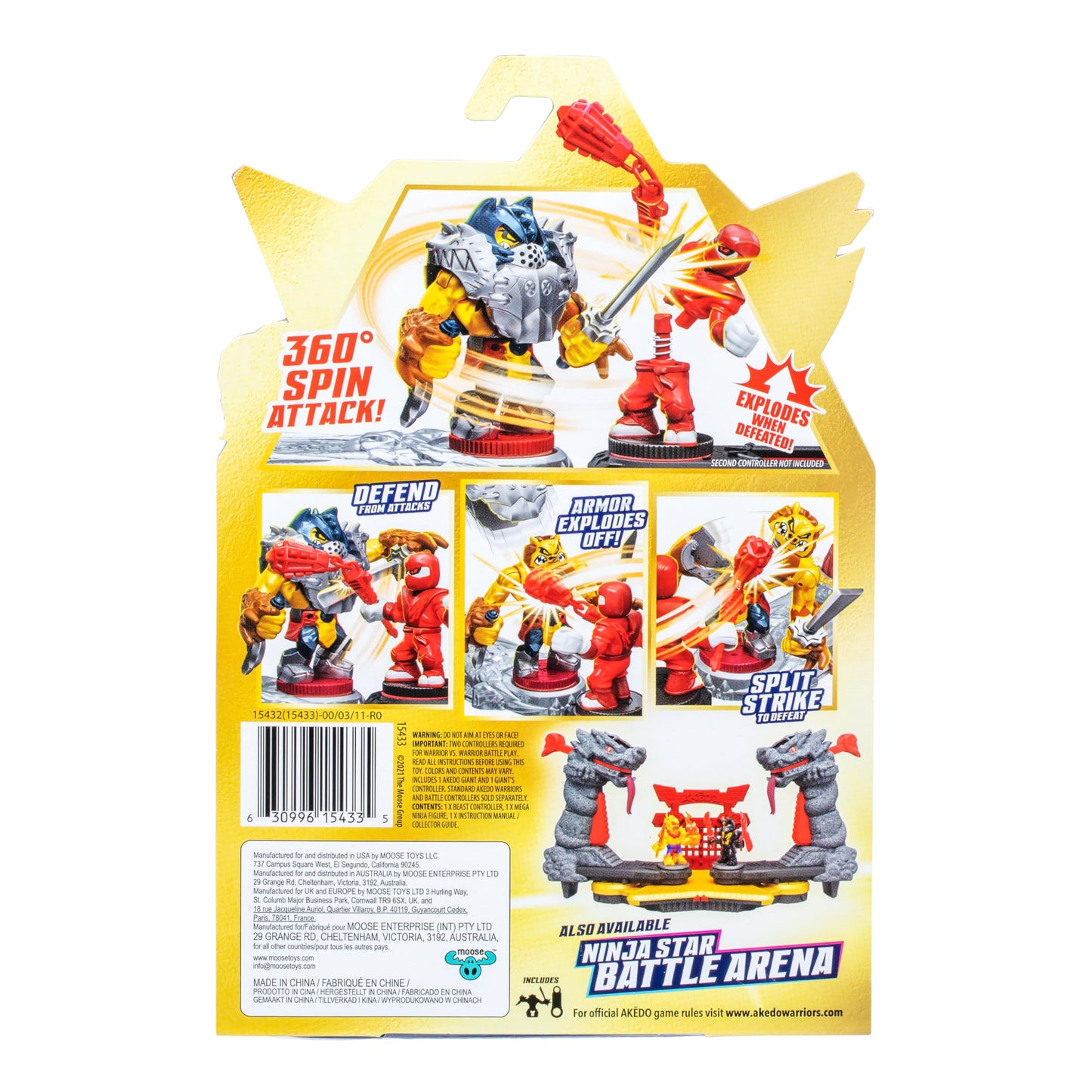 Akedo Legends of Akedo Ninja Bosses Figure, 3" Golden Lion Prideheart, 360° Spin Action, Double Defense Armor, Multicolor, Model 15433