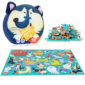 Toi Dog'S Family Puzzle For Kids Ages 3-5, 200 Pieces Dogs Jigsaw Puzzles For Toddlers With Dog-Shaped Gift Box, Preschool Learn