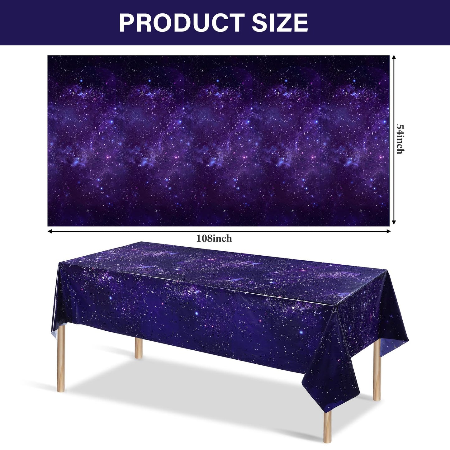 Tatuo 3 Pack Galaxy Plastic Table Cover Space Tablecloth Space Star Purple Nebula Rectangle Tablecloth Disposable Starry Night S