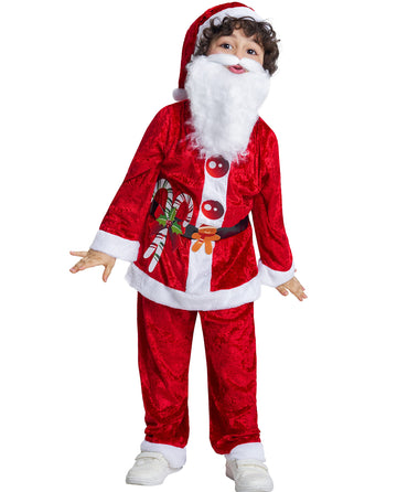 Ikali Kids Holiday Santa Claus Costume, Boys Children Christmas Costume Party Dress-Up Outfit With Hat & Mustache
