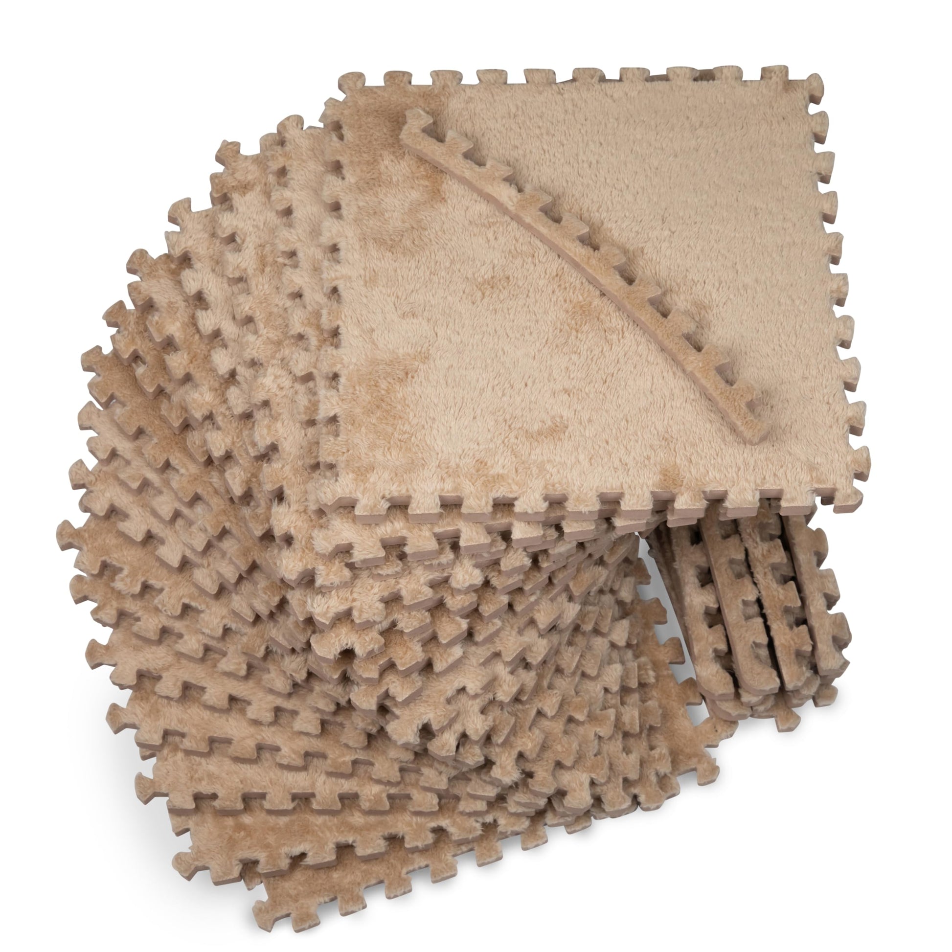 16 Piece Carpet Squares Puzzle Mat 49 x 49 Plush Interlocking Carpet Tiles  Foam Floor Tiles for Baby Play Mat - Kids Soft Play Floor Mats  Anti Slip Jigsaw Flooring Playmat Playroom Rug (Brown)