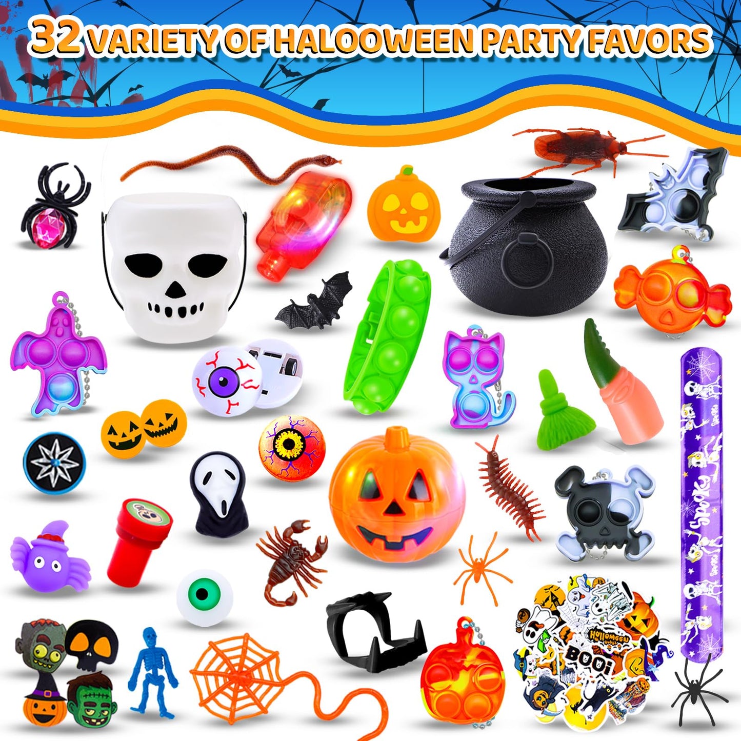 400Pcs Halloween Party Favors For Kids, Halloween Toys Bulk, Classroom Prizes, Goodie Bag Stuffers,Halloween Stuffers,Treasure B