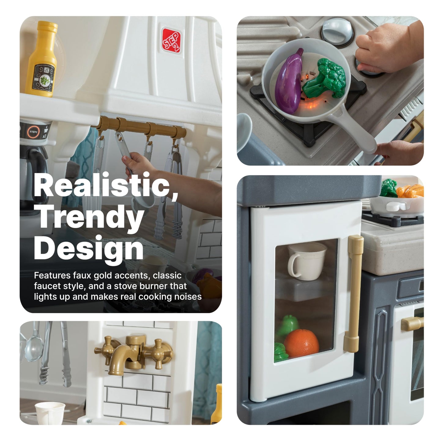 Step2 Gilded Gourmet Kids Kitchen Playset, Indoor/Outdoor Kitchenette, Interactive Play with Lights and Sounds, Made of Durable