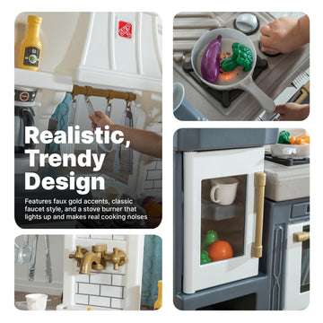 Step2 Gilded Gourmet Kids Kitchen Playset, Indoor/Outdoor Kitchenette, Interactive Play with Lights and Sounds, Made of Durable