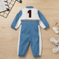 Ibtom Castle Baby Race Car Driver Costume: Toddler Boy Girl 1St Birthday Party Outfit Halloween Speed Racing Suit Long Sleeve Romper Dress Up Checkered Jumpsuit For Photo Shoot Blue-1 9-12 Months