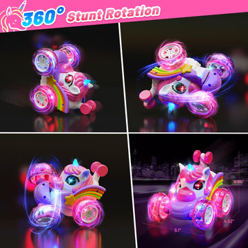 Carsky Remote Control Car RC Stunt Cars for Girl 360Stunt Rotation 4WD Remote Cars for Kids 3-6 Double Sided RC Car with LED Lig