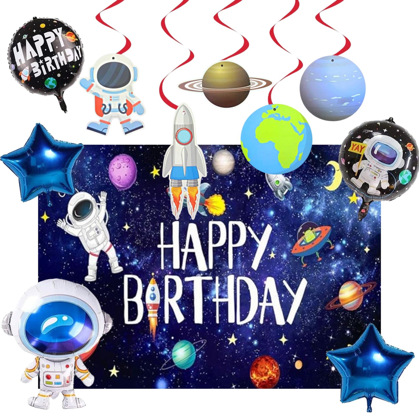 Fi  Flick In 16Pcs Space Theme Birthday Decoration Items For Kids Happy Birthday Backdrop For Decorations (Pack Of 16 , Multico