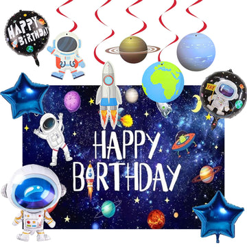 Fi  Flick In 16Pcs Space Theme Birthday Decoration Items For Kids Happy Birthday Backdrop For Decorations (Pack Of 16 , Multico