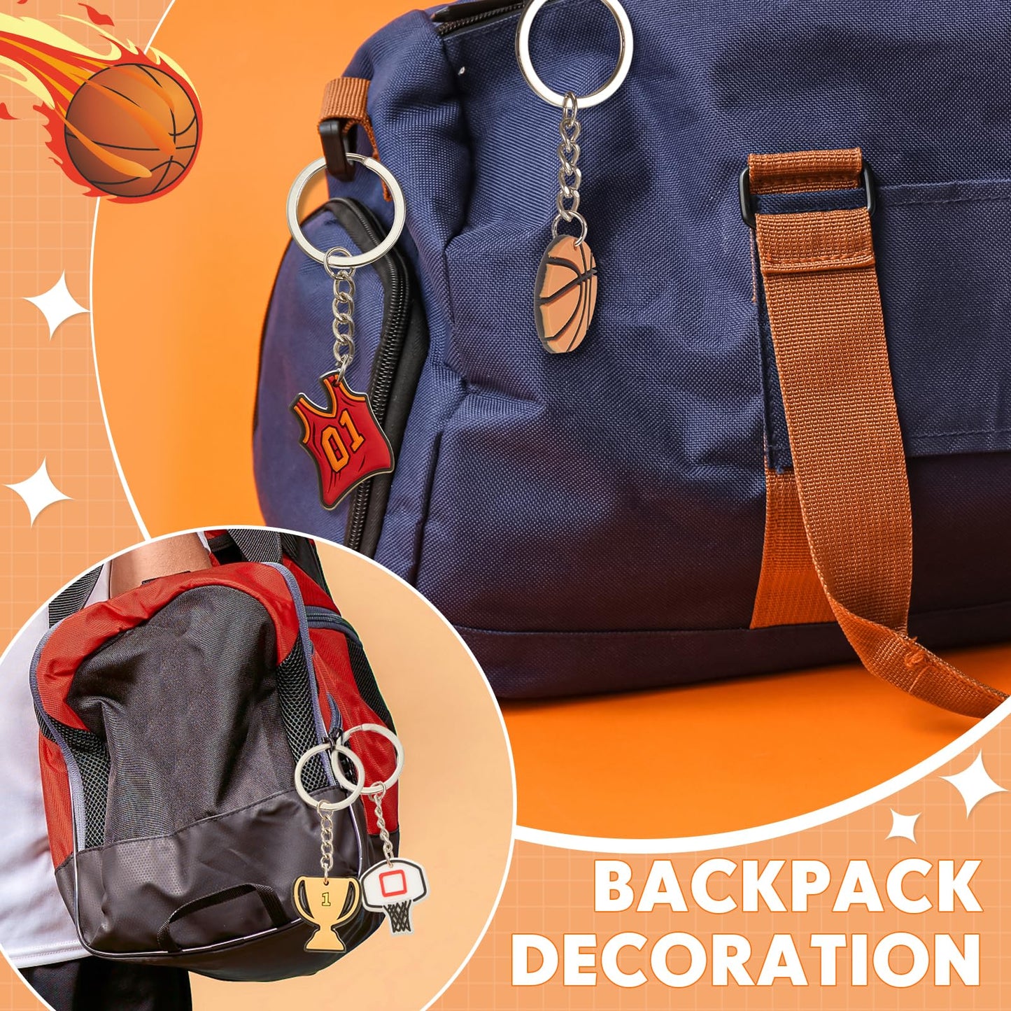 Batiyeer 36 Pack Sports Keychains Sports Ball Key Ball Keychain Bulk for Sports Birthday Party Favors (Basketball)