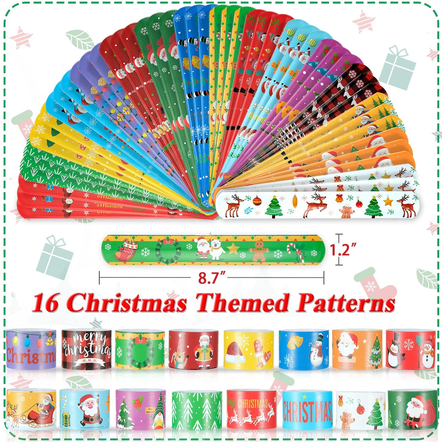 Christmas Slap Bracelets 48Pcs Christmas Party Favors for Kids Christmas Stocking Christmas Bracelets Christmas Party Supplies C
