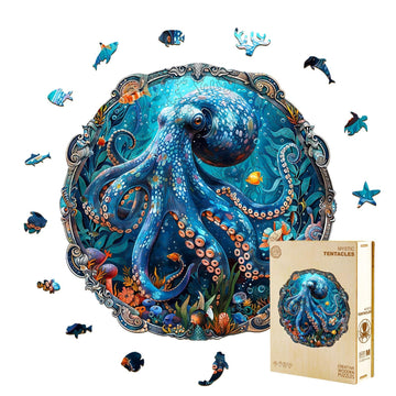 Wooden Puzzles for mature-themeds  Mystic Tentacles Wooden Jigsaw Puzzle  Wood Puzzles mature-themed  Unique Shaped Octopus Puzzle for mature-themeds  Fun Gifts & Home Decor (S-8.5 * 8.5in - 100 pcs)
