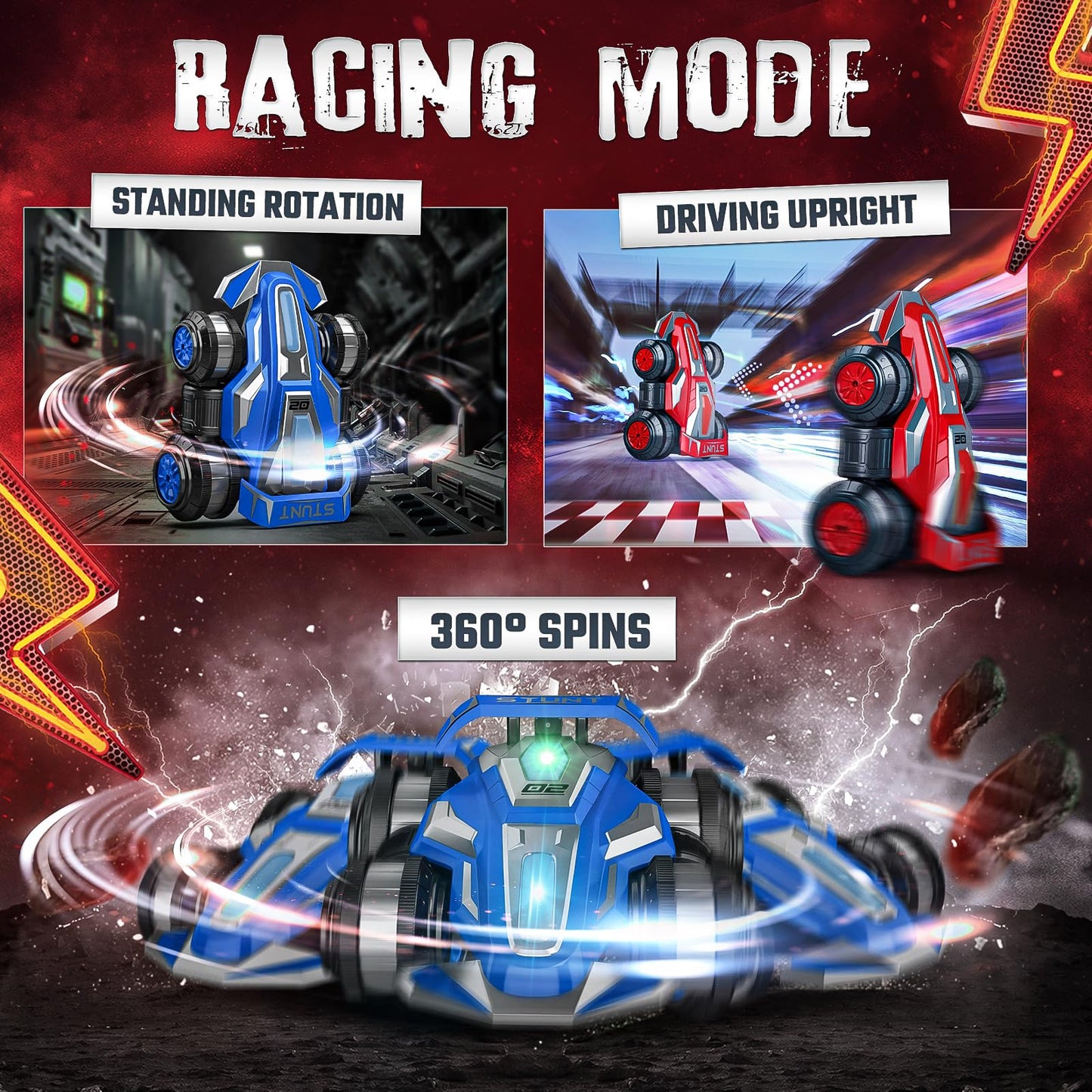 TADOZIC 4WD Remote Control Car 360 Spins RC Stunt Car with Lights&Music,Best Birthday Gifts Toys for 6 7 8 9 10 11 12 Year Old B