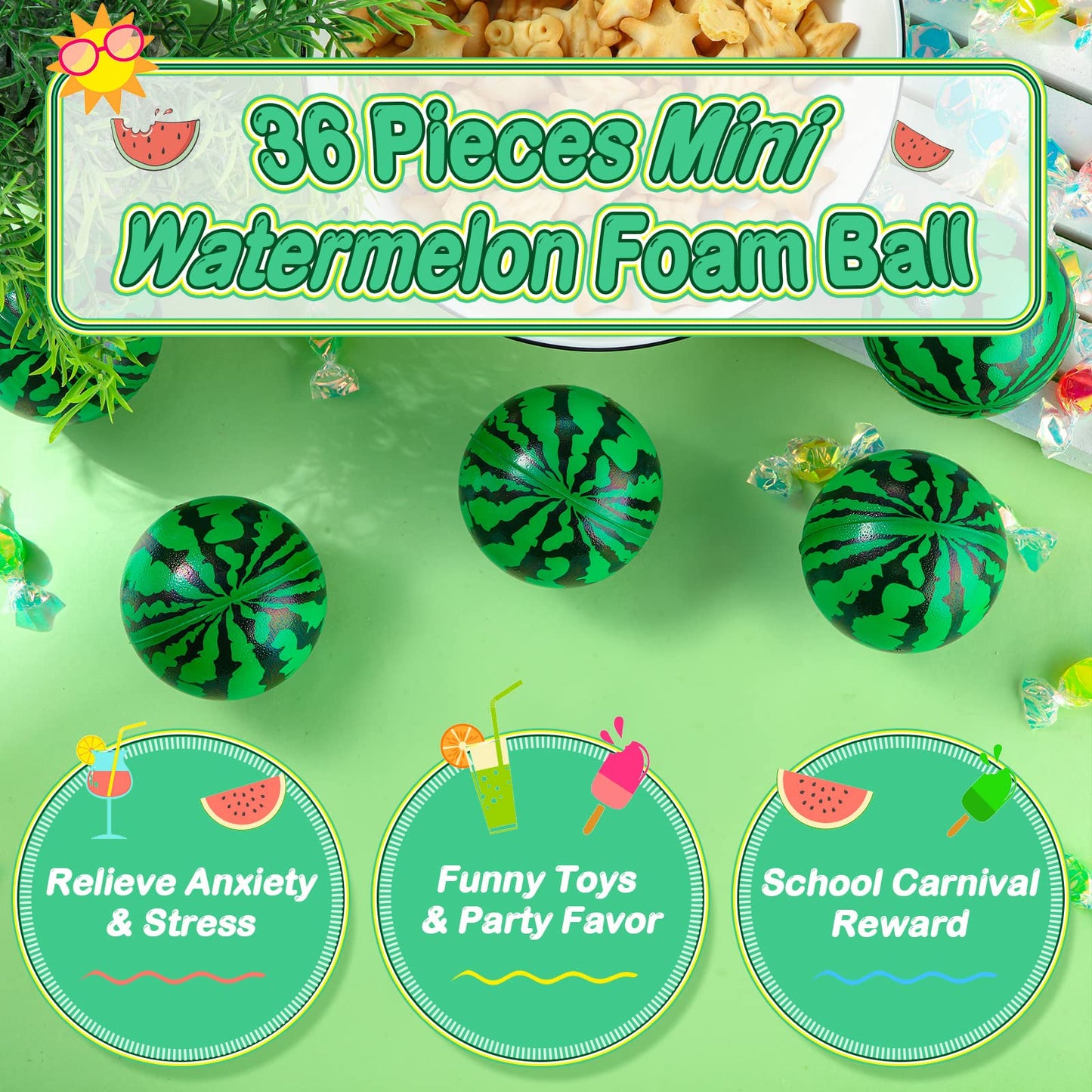 Zhanmai 36 Pack Watermelon Stress Balls Party Favors 2.5 Inch Sensory Fidget Toy Mini Watermelon Foam Balls One in a Melon Party Decorations Summer Pool Toys for Children mature-themeds Stress Relief Gifts