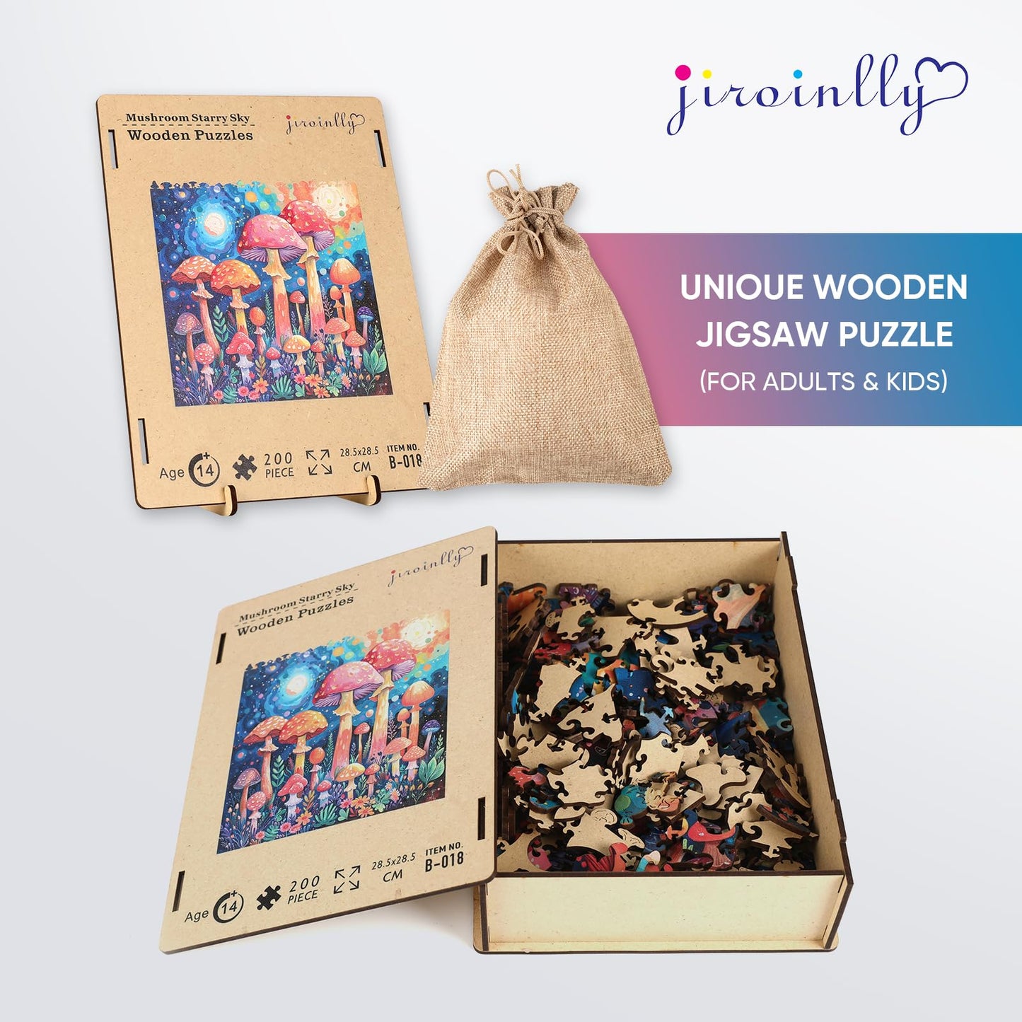 Jiroinlly Wooden Puzzles for mature-themeds 200 Pieces  Mushroom Wooden Jigsaw Puzzles for mature-themed and Kids  11.2 inch Medium Size Family Reunion Puzzle  Valentine's Day Puzzle Gift for Lovers Friends Family