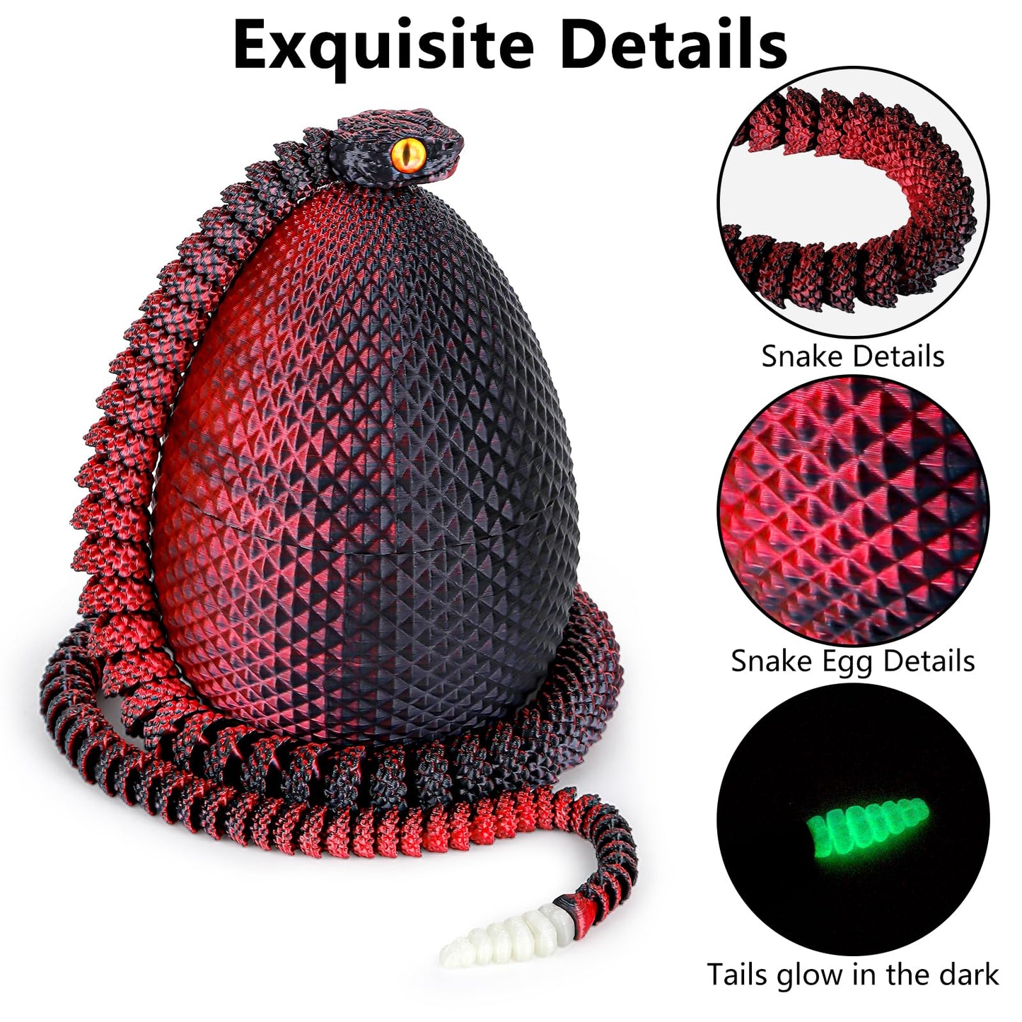 3D Printed Snake Eggs With Snake Inside,3D Printed Snake,3D Printed Animals,23.22 Inch Crystal Snake Fidget Toys,Articulated 3D