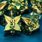 ARUOHHA 7PCS DND Metal Dice Set Yellow Green Dungeons and Dragons Leaf Design D&D Dice, 6 Sided Handmade Polyhedral Dice RPG Rol