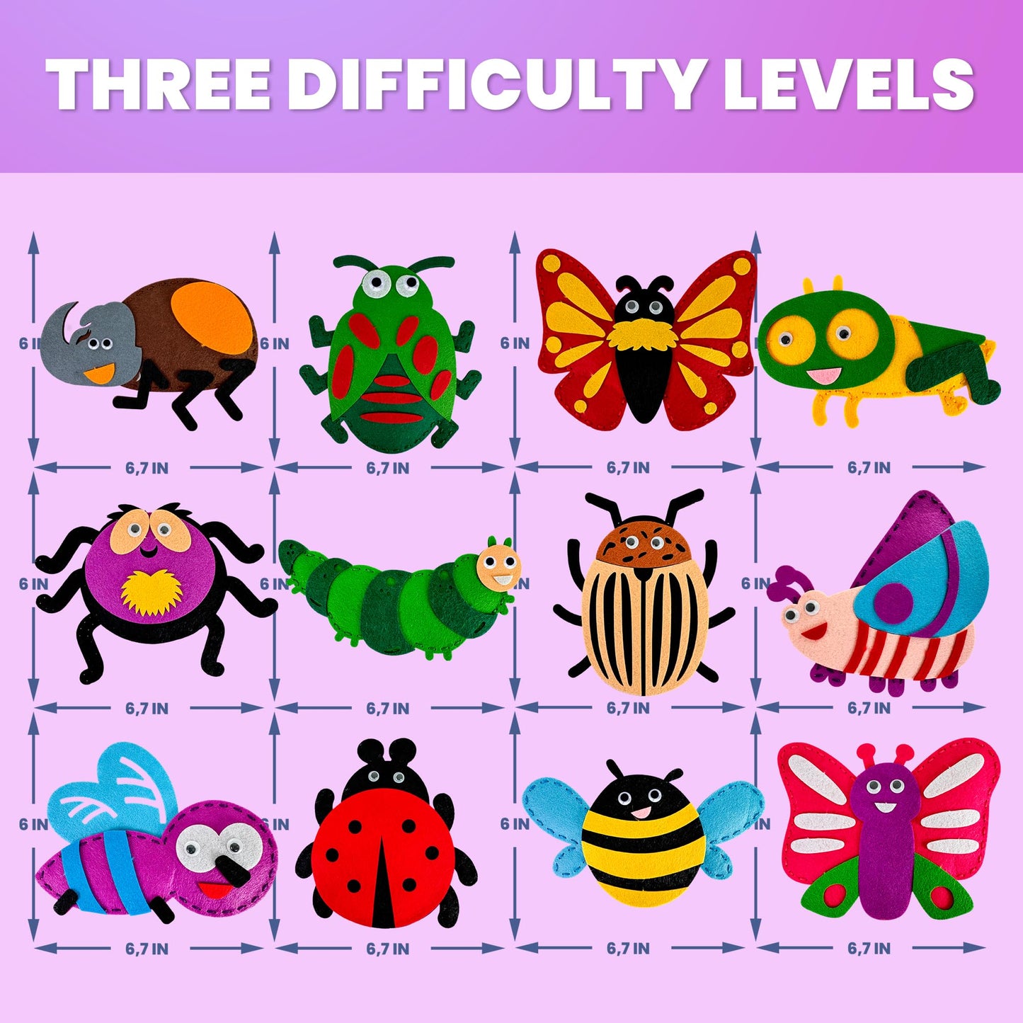 QUOKKA Kids Crafts Ages 4-8, DIY Beginner Needle and Thread Kit - 12 Bugs & Insects Sewing Kit Basic - Fun Art Crafts for Kids A