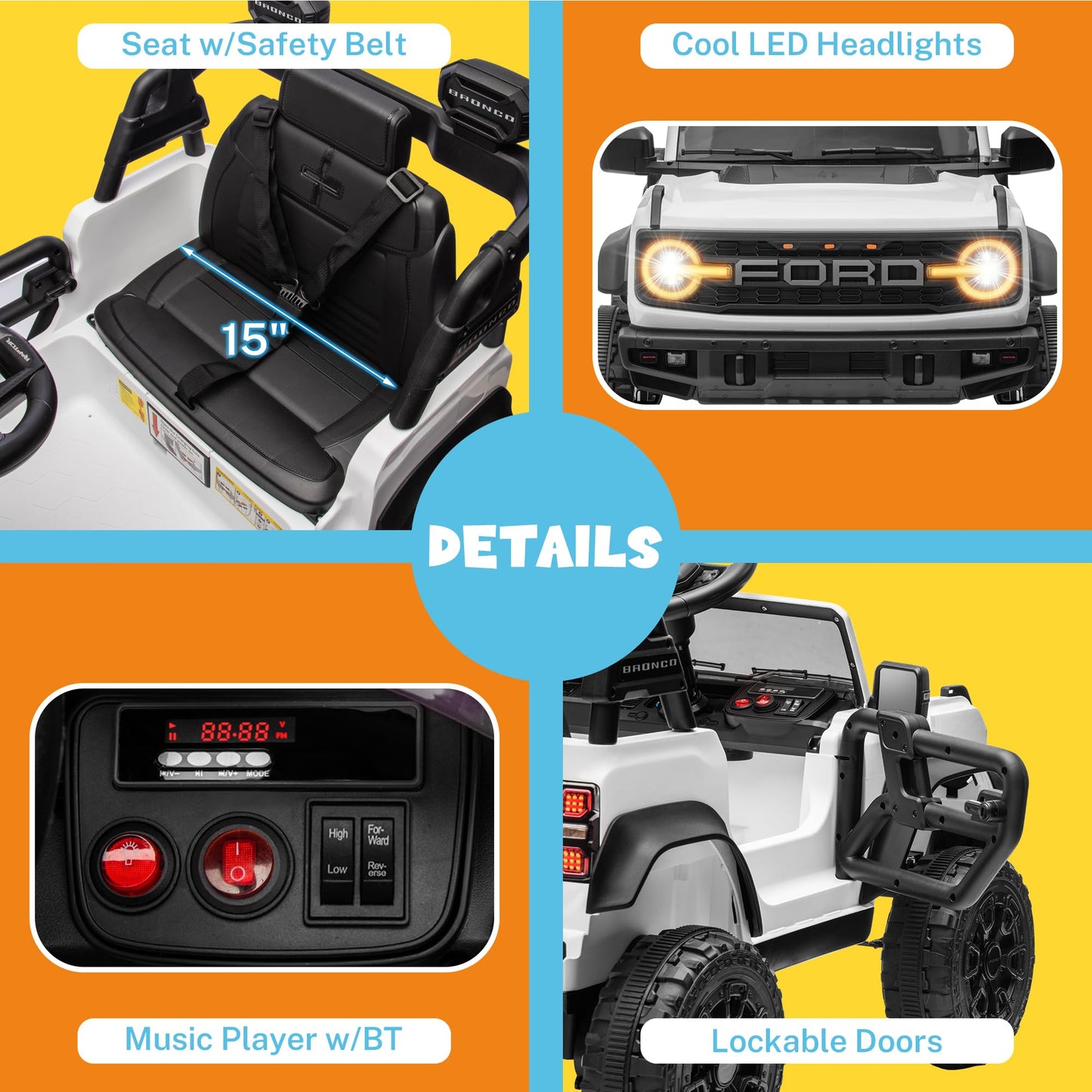 Enyopro Licensed Ford Bronco Raptor Electric Car For Kids, 12V Ride On Toys For Toddlers, Christmas Birthday Gifts Ride On Car F