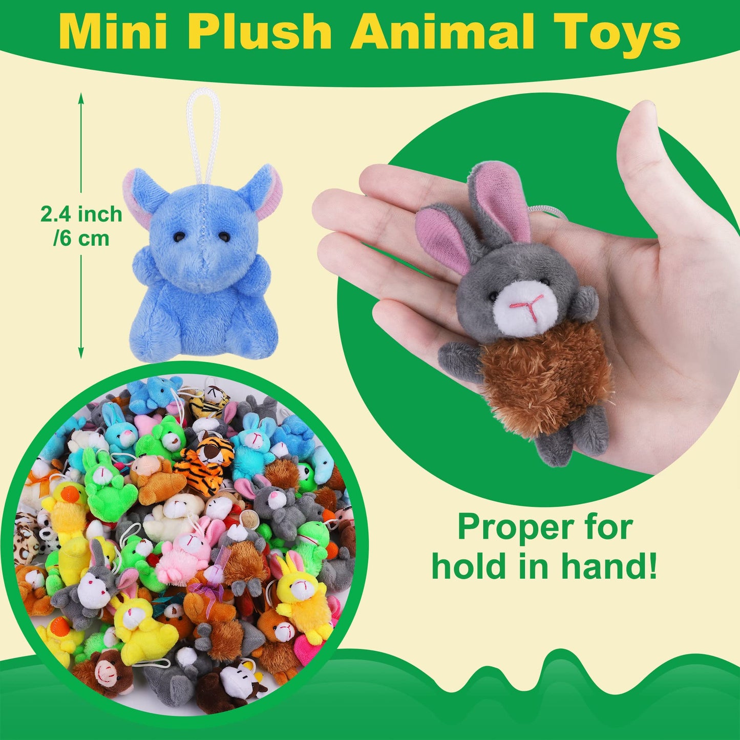 Fovths 64 Pieces Mini Plush Animals Toys Set Cute Small Stuffed Animal Keychain Jungle Animal Decor Goodie Bag Basket Fillers Fo