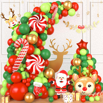 Christmas Balloon Garland Arch, 123 Pcs Christmas Balloon Arch Kit With Red Green Gold Latex Balloons, Christmas Foil Balloon St