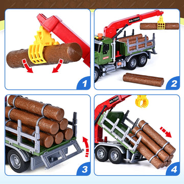 Kids Toys for 3 4 5 6 7 8 Years Old Boys, 15'' Farm Logging Truck Toy with Loading Crane and 6 Trunks, Lights, Sounds, Toddler F