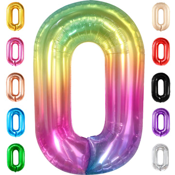 Giant Rainbow Jelly Number 0 Balloons - Large, 40 Inch | Rainbow Birthday Decorations | 0 Digit Tie Dye Balloons Decoration | Happy Birthday Rainbow Zero Balloon For Rainbow Birthday Party Decorations