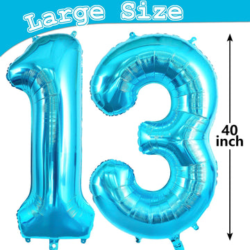 Blue 13 Balloon Numbers, Large 13 Or 31 Foil Balloons, Big Number Balloons 40 Inch For 13Th / 31St Birthday Party And Anniversar