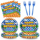 96Pcs Blue Hedgehog Paper Plates and Napkins Hedgehog Theme Birthday Party Supplies Cartoon Disposable Dinnerware Tableware Set 
