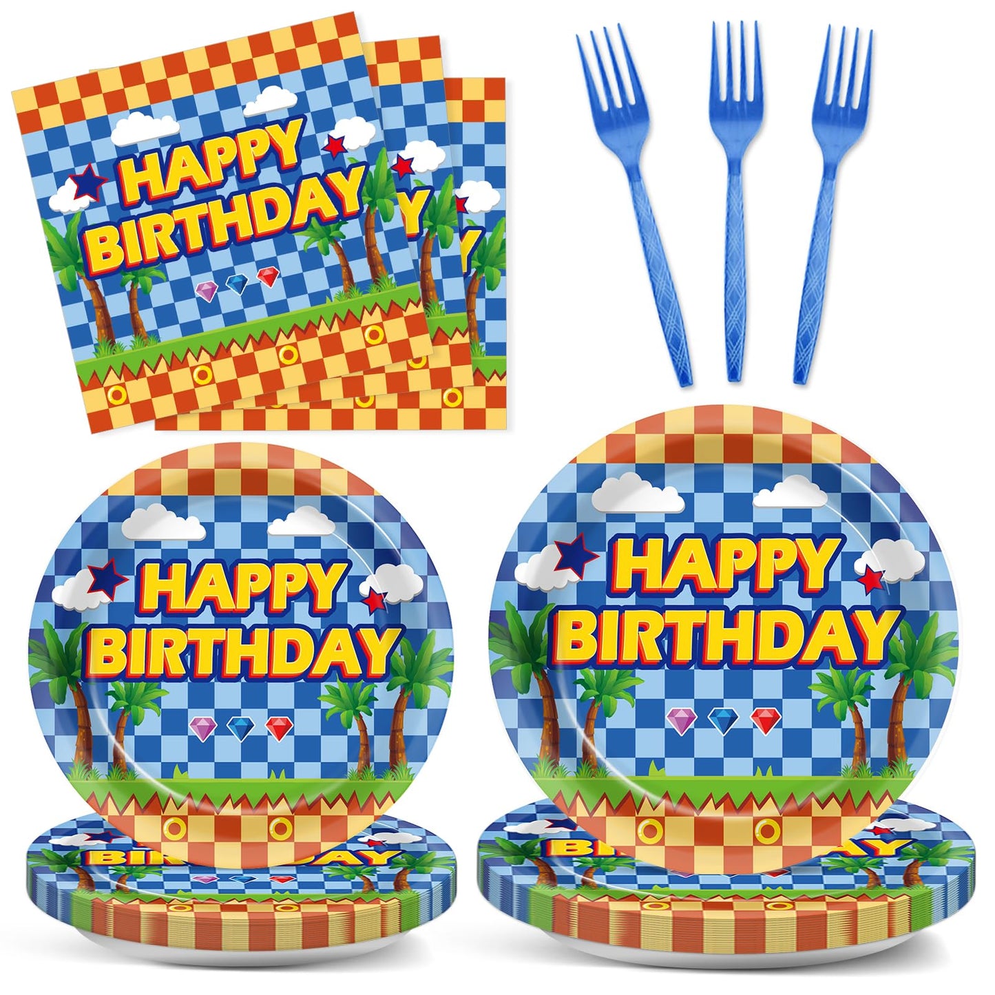 96Pcs Blue Hedgehog Paper Plates and Napkins Hedgehog Theme Birthday Party Supplies Cartoon Disposable Dinnerware Tableware Set 