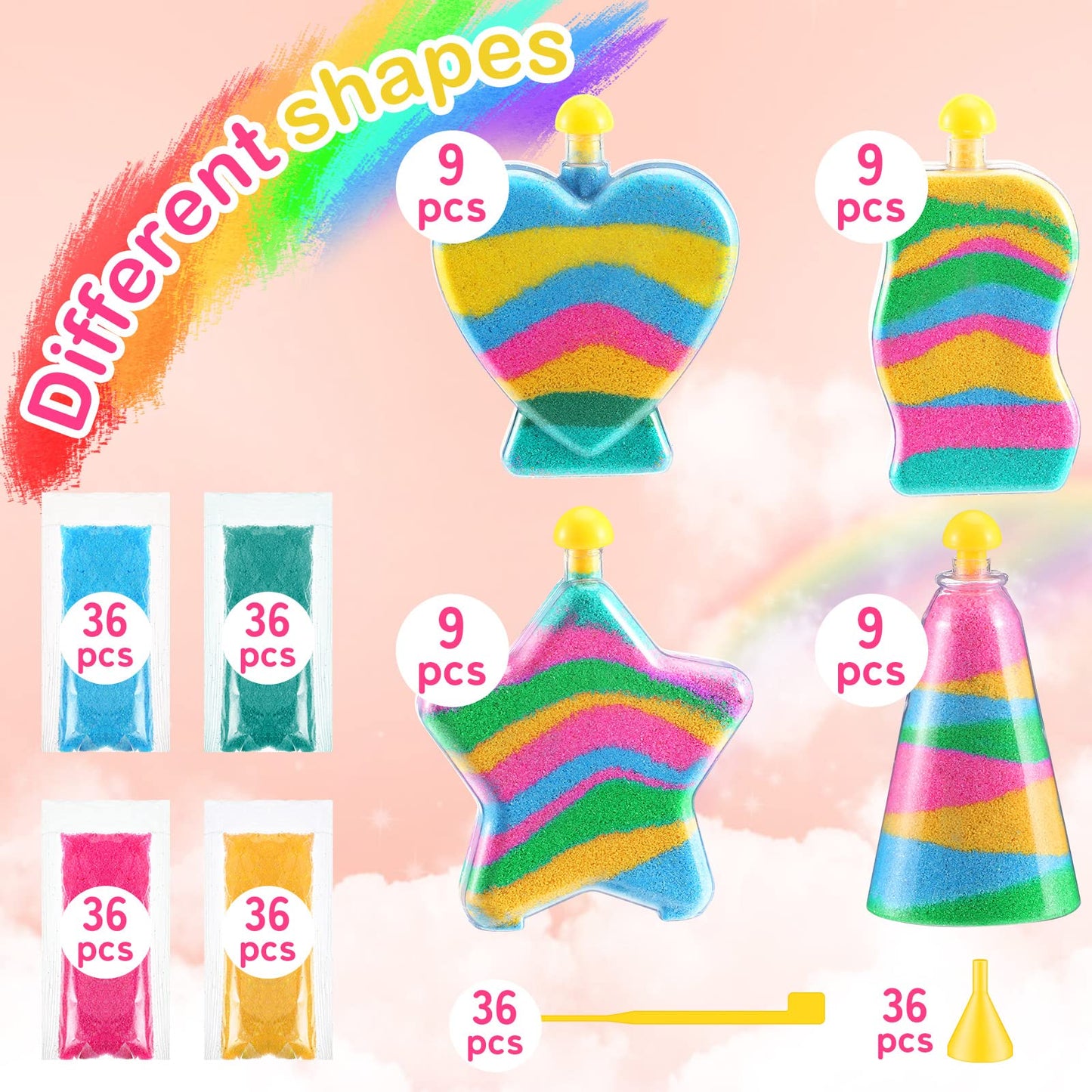 Deekin 12 Sets Sand Art Kits for Kids Create Your Own Clear Sand Art Bottles with Funnels and Sticks, DIY Colored Bottles Crafts