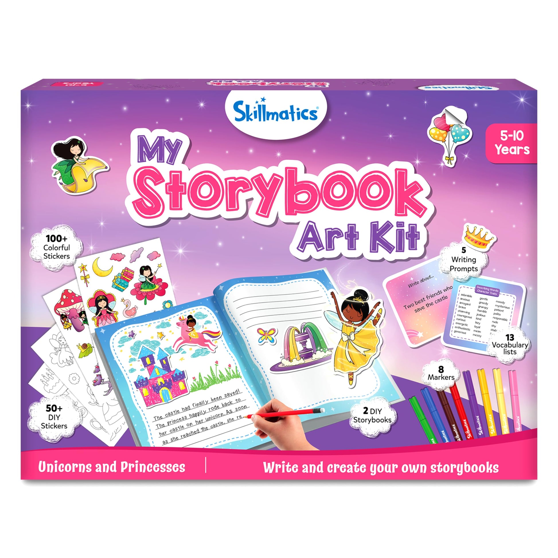 Skillmatics Storybook Art Kit - Unicorn & Princesses, Easter Basket Stuffers, Write & Create Fairytale Stories, Creative Activity For Girls & Boys, Gifts For Kids Ages 5, 6, 7, 8, 9, 10