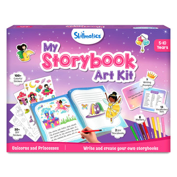 Skillmatics Storybook Art Kit - Unicorn & Princesses, Easter Basket Stuffers, Write & Create Fairytale Stories, Creative Activity For Girls & Boys, Gifts For Kids Ages 5, 6, 7, 8, 9, 10