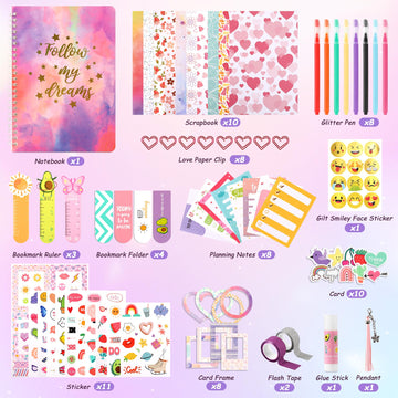 Diy Journal Kit For Girls, 7 8 9 10 Year Old Girl Birthday Gifts, Ideal Crafts Gifts For Tween And Teen Girls 7-14, 74Pcs Journa