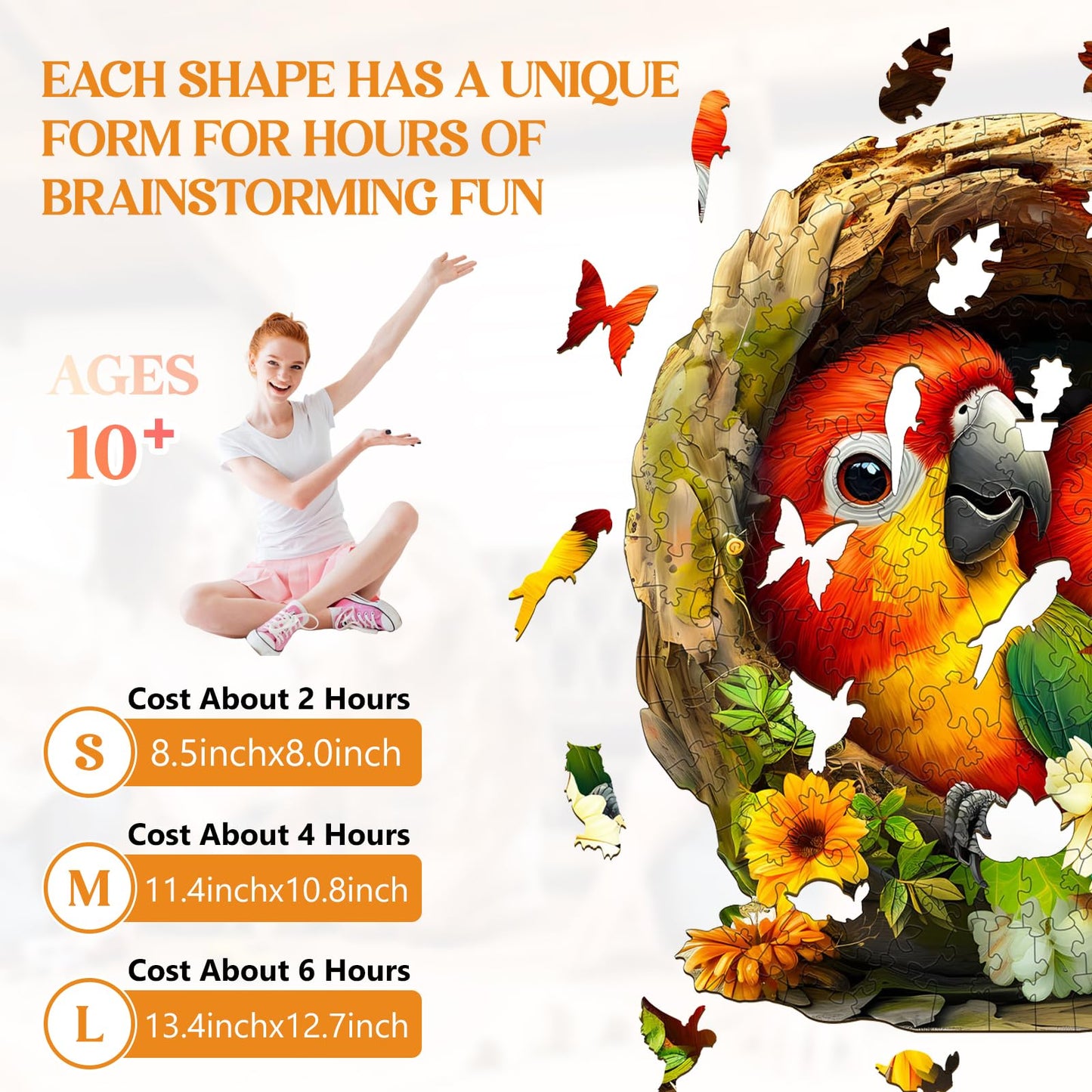 Wooden Puzzles for mature-themeds  Wooden Jigsaw Puzzles for mature-themeds Kids  Naughty Parrot-1 Unique Shaped Wood Puzzles mature-themed  Creative Birthday Gifts for Friends Family Game (8.5 * 8.0in 100pcs)