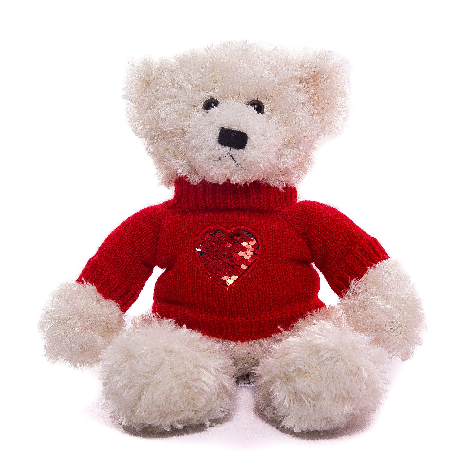 Plushland Plush Soft Valentine Day Brandon Teddy Bear 12 Inches - Wearing Valentine Sweater with Love Heart Embroidery (Cream)