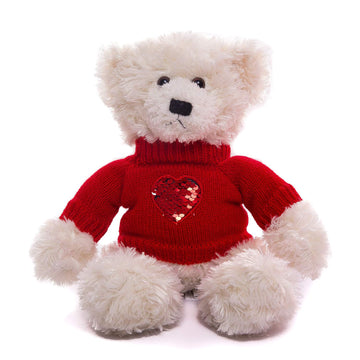 Plushland Plush Soft Valentine Day Brandon Teddy Bear 12 Inches - Wearing Valentine Sweater with Love Heart Embroidery (Cream)