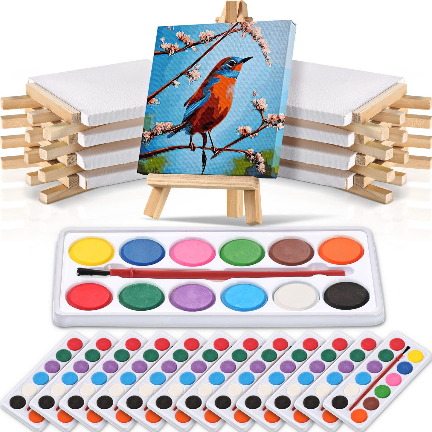 24 Set Mini Canvas Easel Set Valentines Day Gifts for Kids mini canvas and easel set 4 x 4 Inch Small Stretched Canvases for Val