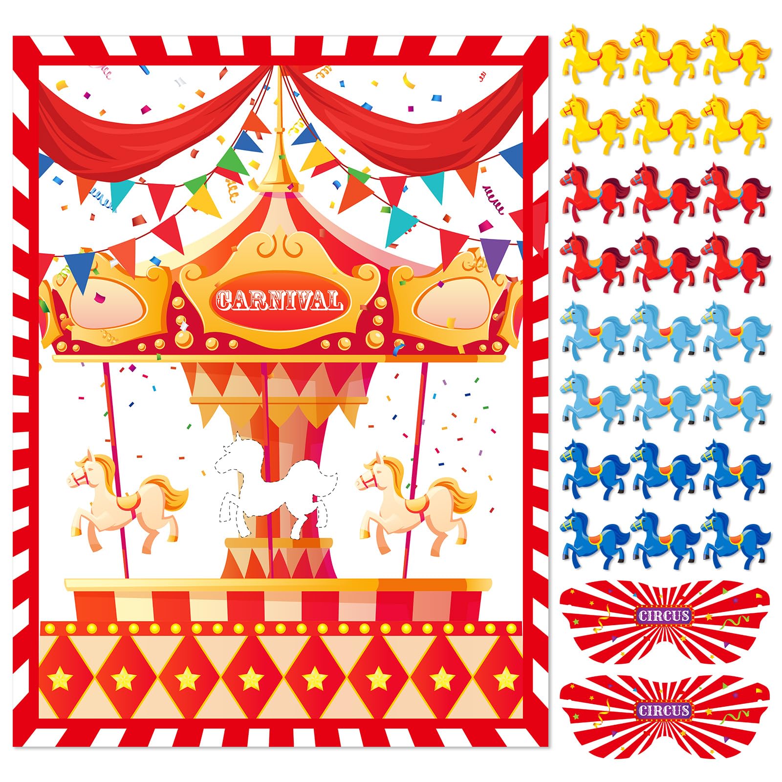 Faccito Carnival Circus Party Games Pin The Stickers on The Large Poster with 24 Pcs Stickers Blindfold Carnival Pin Game Set fo