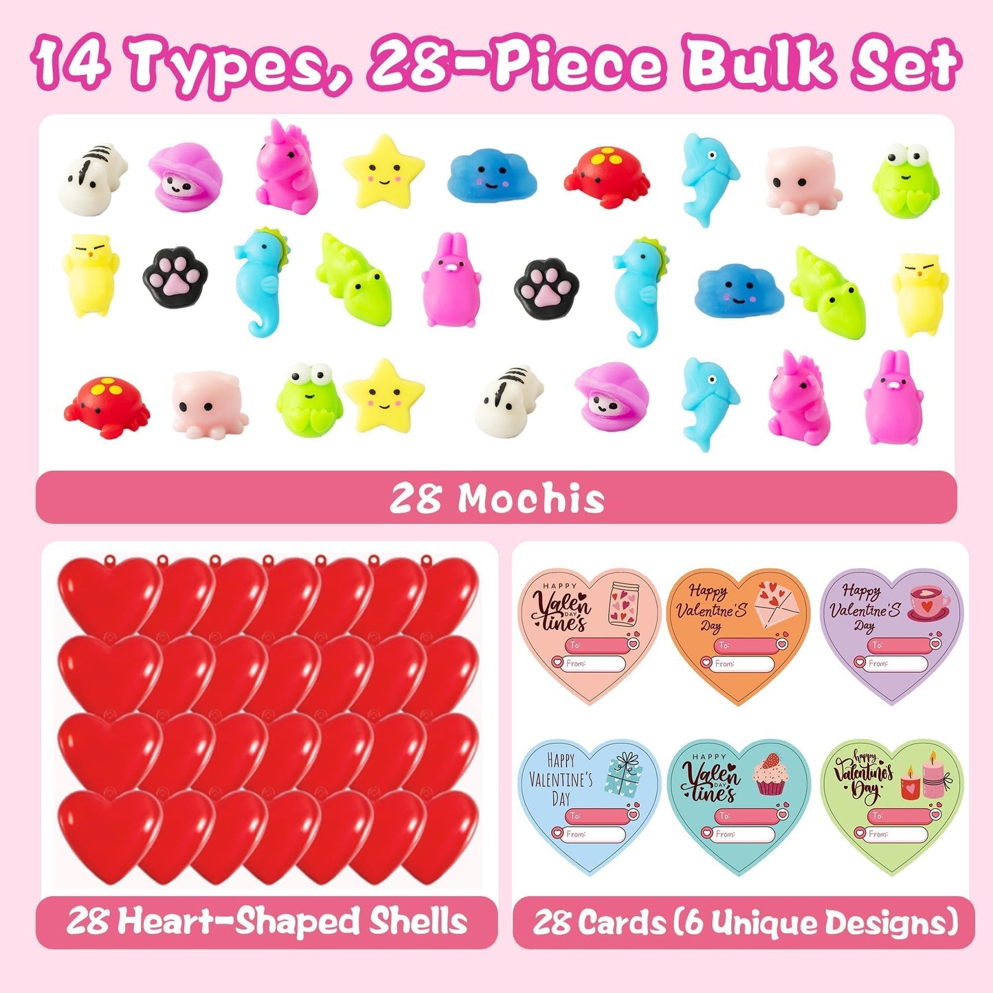 Valentines Day Cards For Kids School 28 Pcs Mochi Squeeze Toys Set For Classroom Prizes Party Squishies Bulk Stress Relief Rando