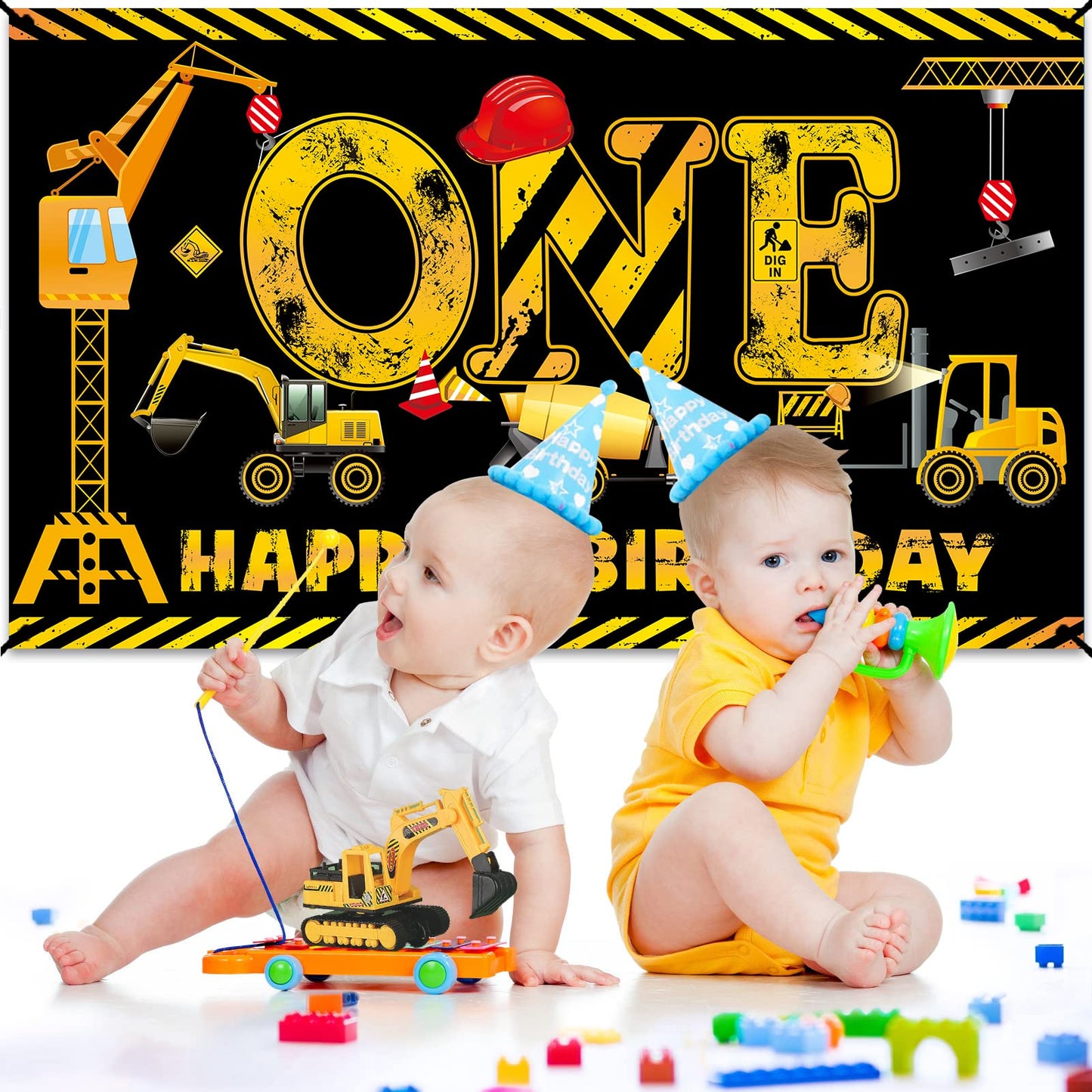 Construction 1St Birthday Banner Decorations For Boys Kids, Dump Truck Construction Theme One Birthday Party Supplies, Excavator