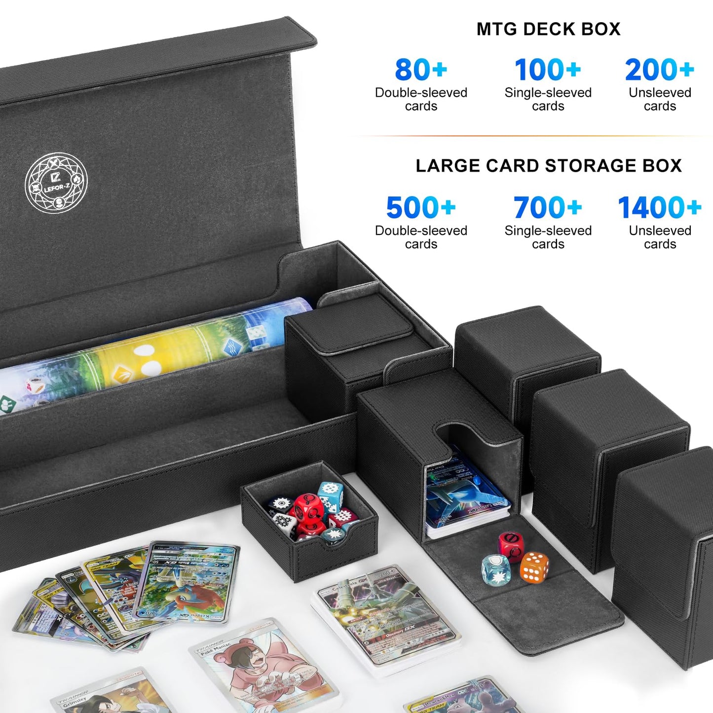 Leforz 6 In1 Card Deck Box Set,X-Large Premium Card Game Deck Storage Box With 5 Small Card Deck Case Compatible With Mtg/Tcg/Yu