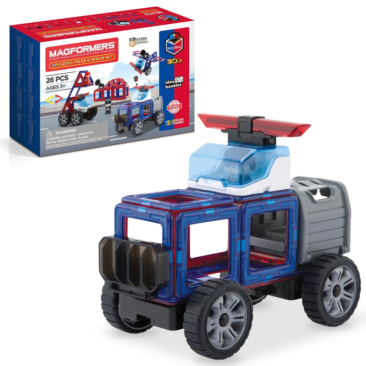 Magformers Amazing Police And Rescue 26Pc Set | Magnetic Tiles For Stem Development And Critical Thinking | Magnetic Blocks And Building Tiles To Develop Problem-Solving Ability And Shape Recognition