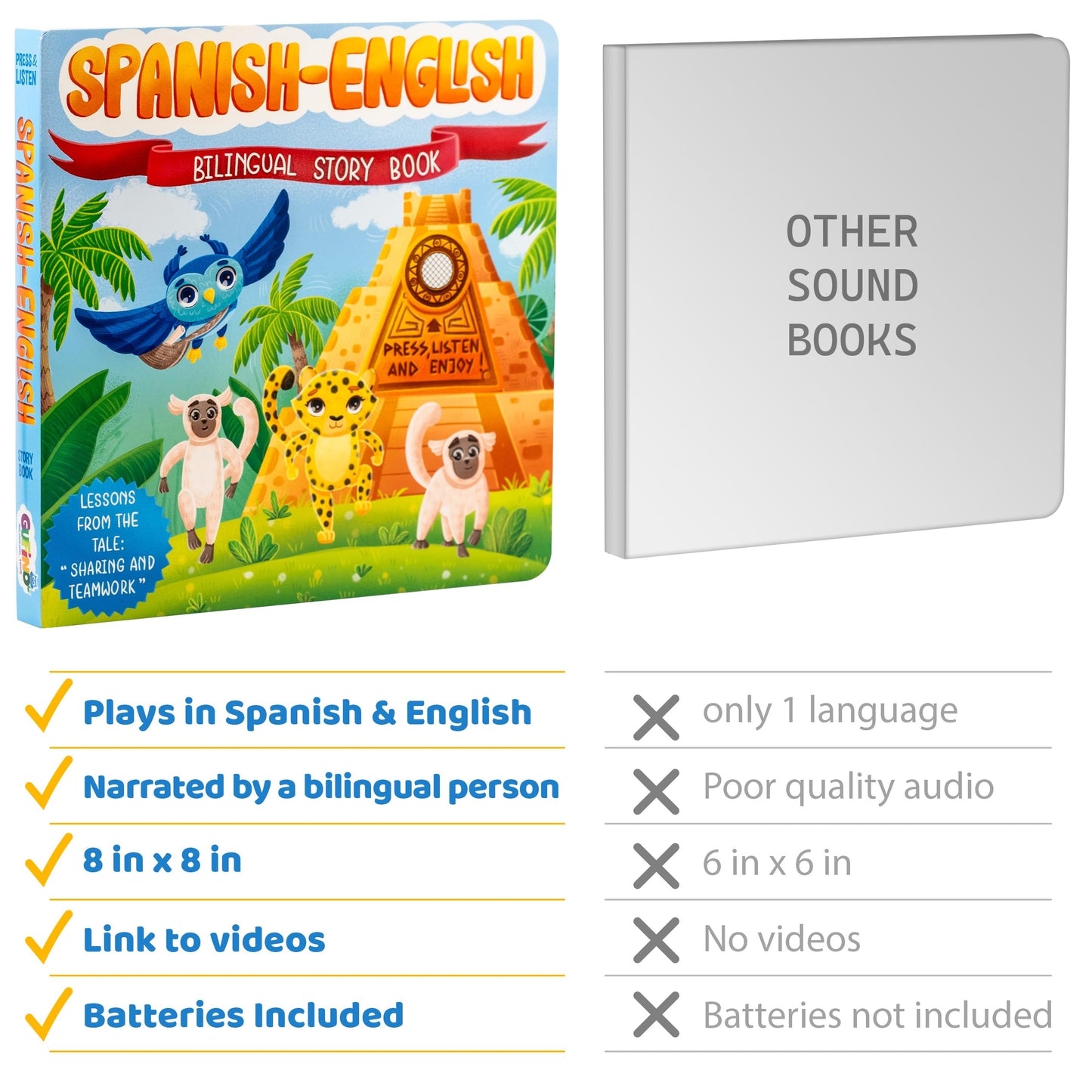 Bilingual Baby Books. Sound Books for Toddlers in Spanish and English. Libro de Cuentos Infantiles en Espaol e Ingles. Bilingual Books for Toddlers. Bilingual Learning Toys by Gufino