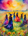 Springbok 500 Piece Puzzle - Watercolor Witches Gathering in Blossoming Field, Cardboard Construction, Model 091683017140