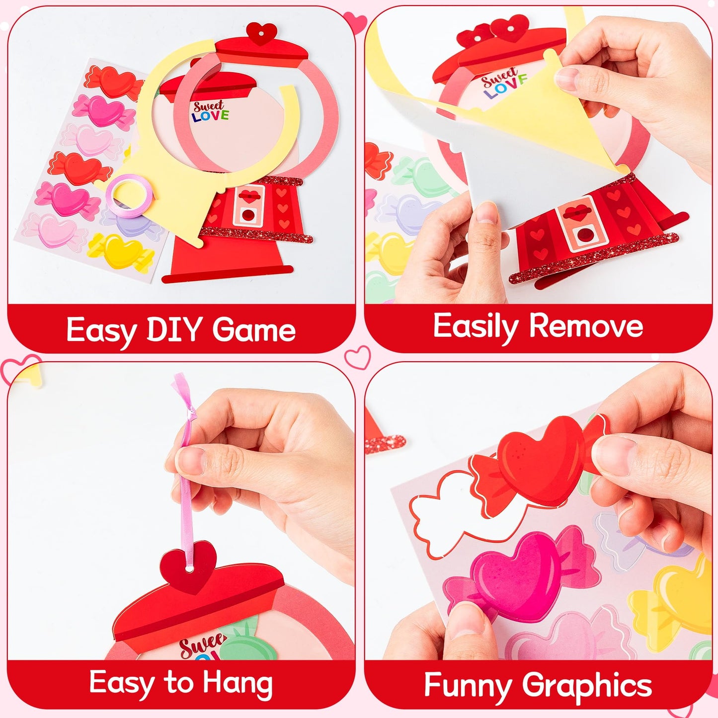 WATINC Valentines Day Gumball Machine Craft Kits, 20Pack DIY Valentines Heart Bubble Gum Machine Crafts Hanging Ornaments with C