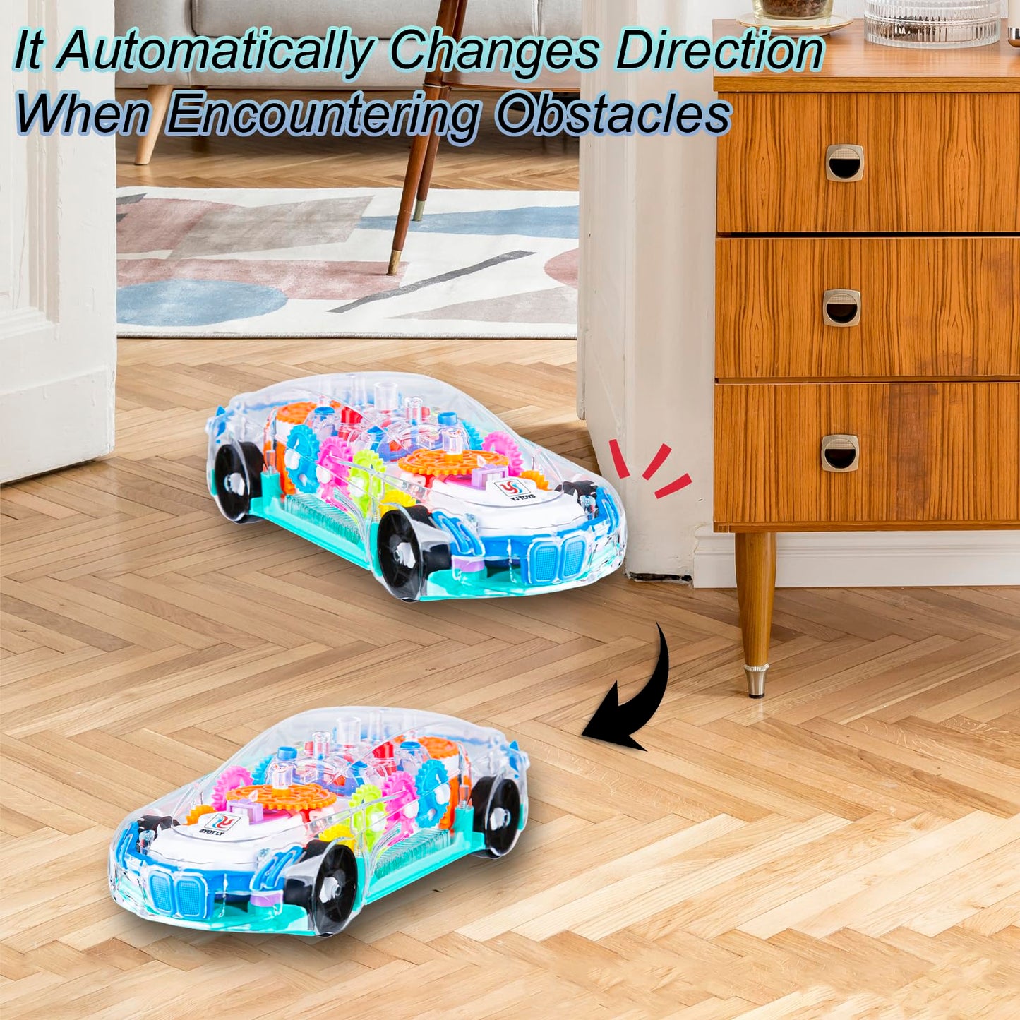 Berry President Transparent Electric Gear Train Toy With Flashing Lights And Music, Battery Operated Bump & Go Action Train Toys For 3 4 5 Year Old Boys Toddlers (Transparent)