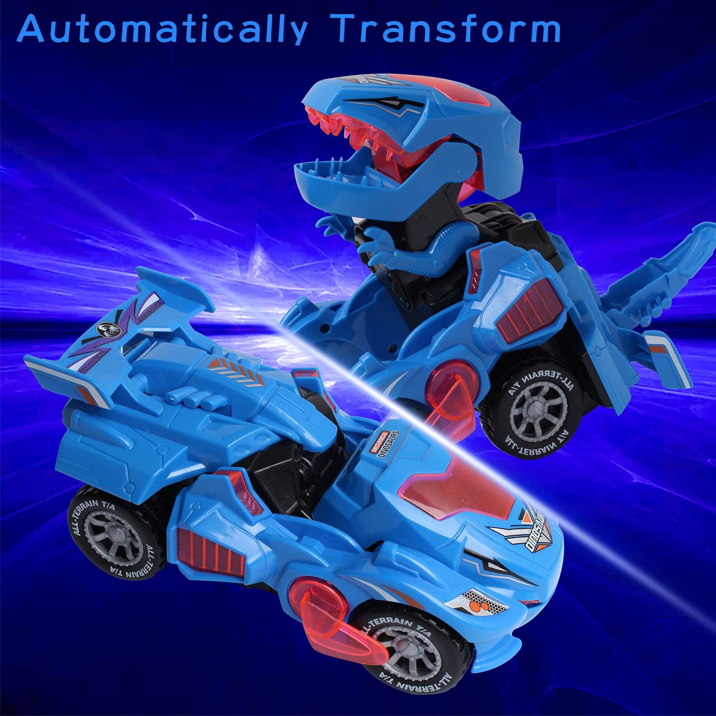 huwairen Dinosaur Toys for 3-6 Year Old Boys for Kids Transforming Dinosaur Car with LED Light and Music Gifts for 4-7 Year Old