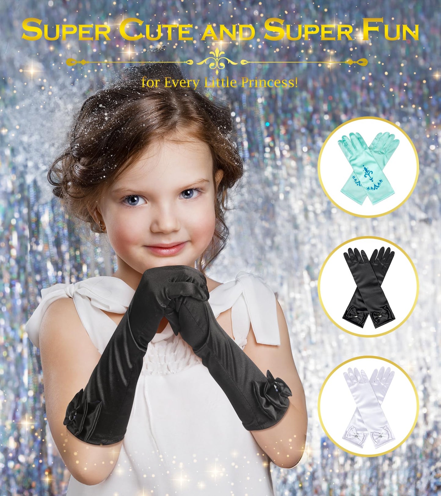 Bibuty Princess Dress Up Accessories Princess Gloves For Little Girls, Black Toddler Gloves For Girls Princess Dress Up Set, Cos