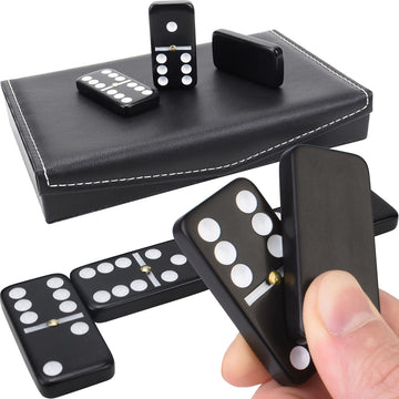 Dominos Set For Adults And Kids - Dominoes - Domino Classic Board Games, Christmas Games – Double Six Standard Dominos Set 28 Tiles With Black Leather Case - Juegos De Mesa (Black Leather Case)